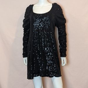 Chelsea & Violet Black Sequin Long Sleeve Backless Mini Dress